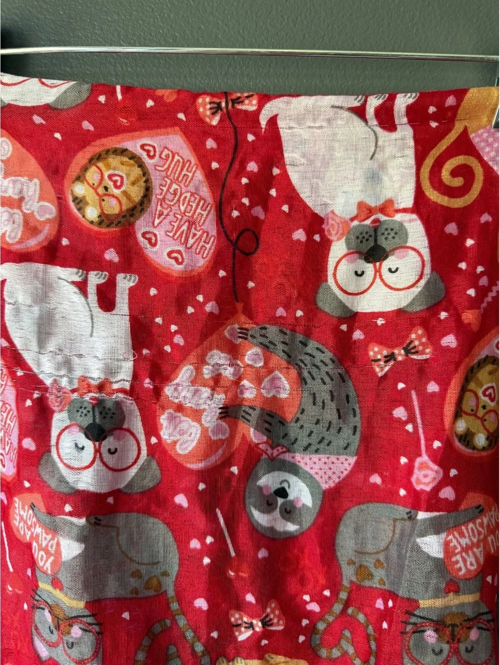 Red Animal Print Scarf with Cats and Dogs Pattern